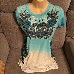 Sinful Turquoise and White Graphic Tee